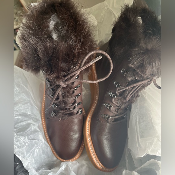 NWT Botkier Mocha Winter Combat Genuine Leather & Fur Lace Up Boots - Sise 7.5 - Picture 9 of 12
